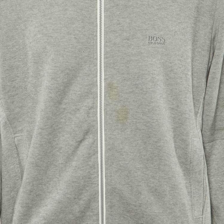 Pre Owned Boss By Hugo Boss Grey Cotton Knit Zip Front Sweater L