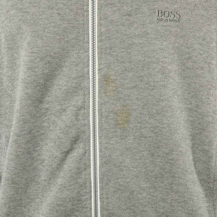Pre Owned Boss By Hugo Boss Grey Cotton Knit Zip Front Sweater L