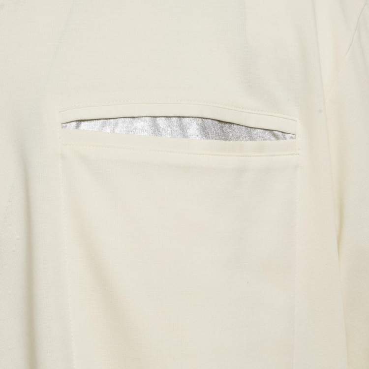 Pre Owned Boss By Hugo Boss Cream Logo Patch Cotton Blend T-Shirt XL 