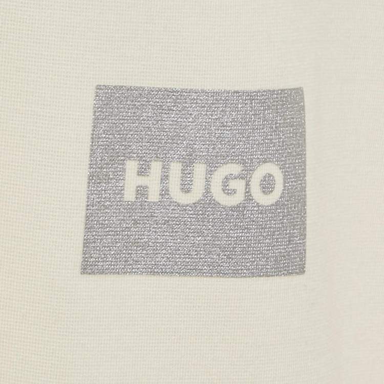Pre Owned Boss By Hugo Boss Cream Logo Patch Cotton Blend T-Shirt XL 
