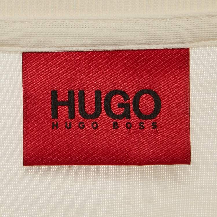 Pre Owned Boss By Hugo Boss Cream Logo Patch Cotton Blend T-Shirt XL 