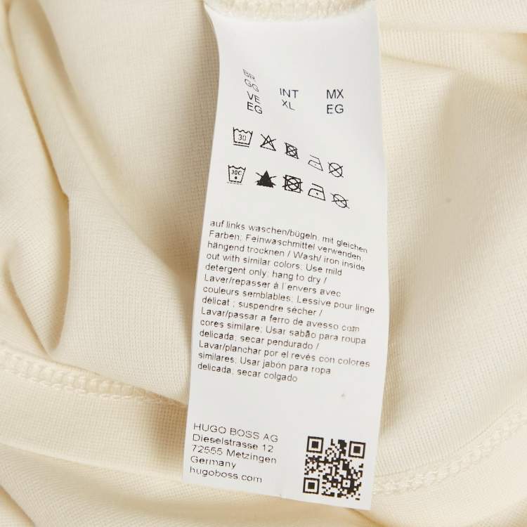 Pre Owned Boss By Hugo Boss Cream Logo Patch Cotton Blend T-Shirt XL 