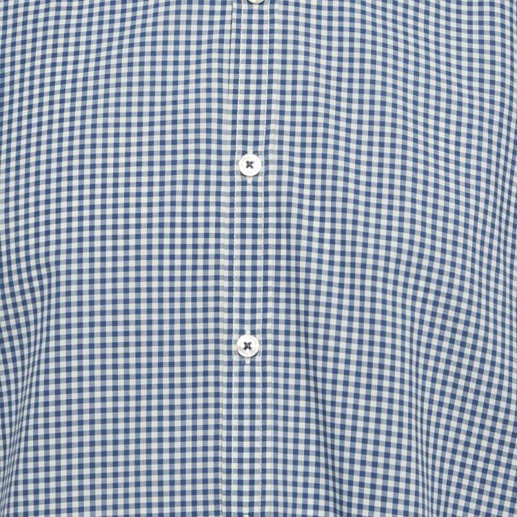 Pre Owned Boss By Hugo Boss Blue/White Checkered Cotton Obert Regular Fit Shirt XL 