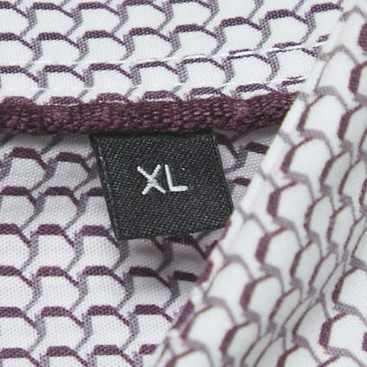 Pre Owned Boss By Hugo Boss Burgundy Printed Cotton Luka Regular Fit Shirt XL 