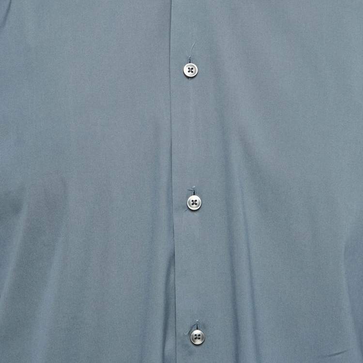 Pre Owned Boss By Hugo Boss Grey Cotton Blend Slim Fit Jonty Shirt L