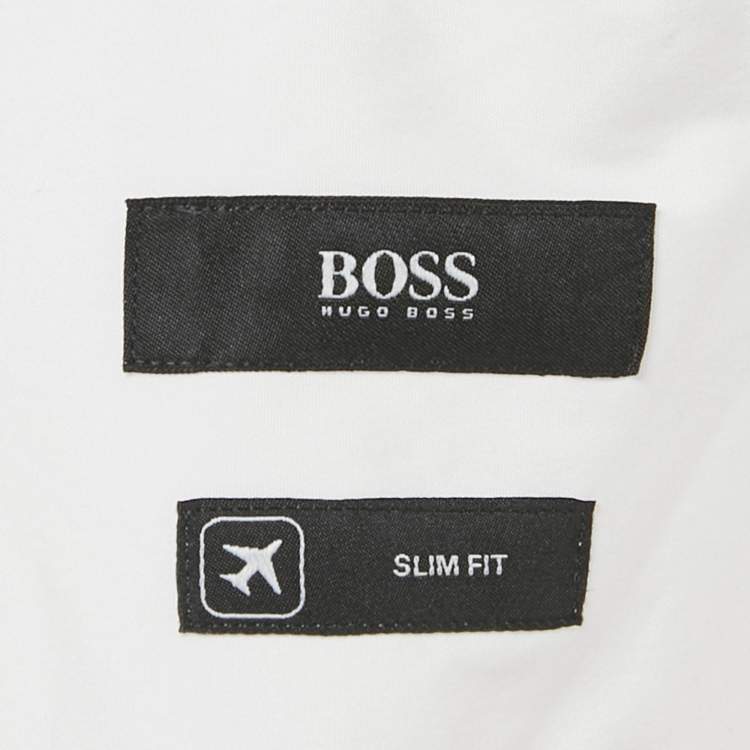 Pre Owned Boss By Hugo Boss White Cotton Blend Slim Fit Isko Shirt L