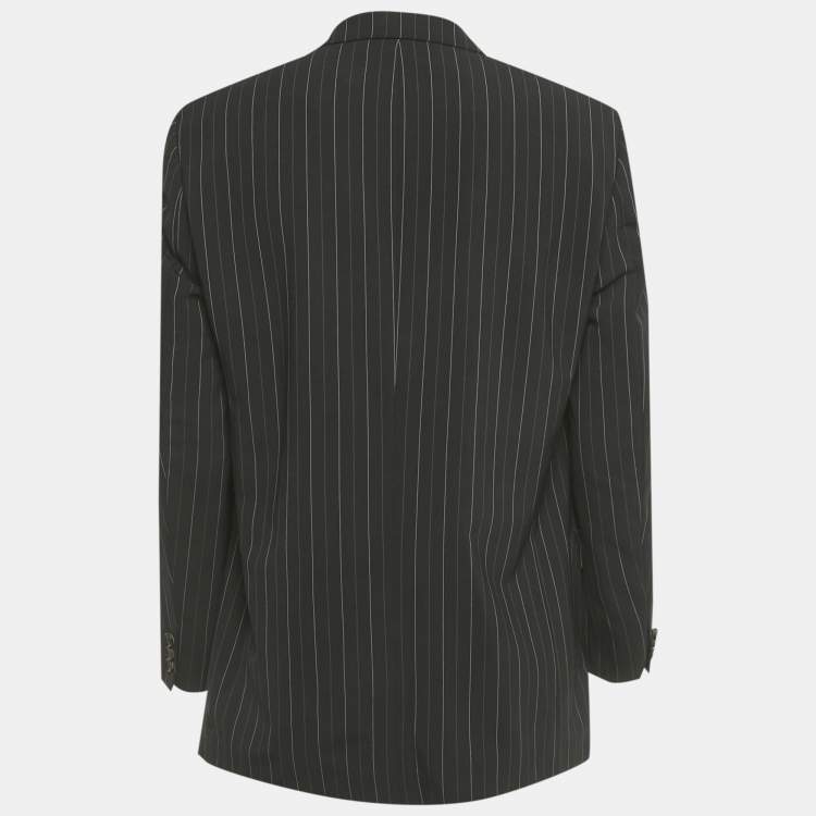 Pre Owned Boss By Hugo Boss Black Striped Wool Single Breasted Blazer L