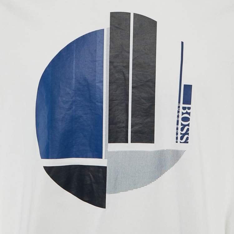 Pre Owned Boss By Hugo Boss White Printed Cotton Tee 1 T-Shirt XXXL