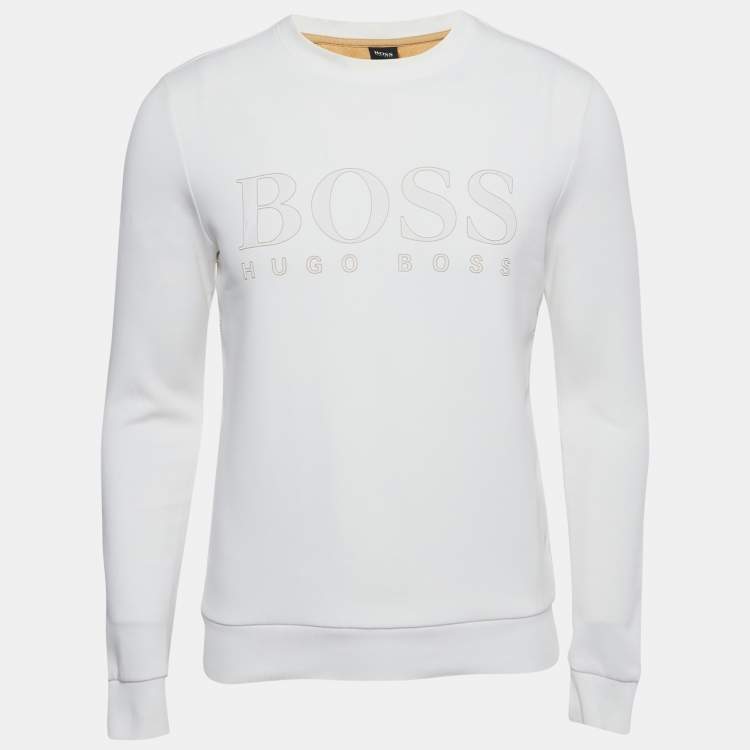 Pre Owned Boss By Hugo Boss White Logo Applique Cotton Blend Salbo Iconic Sweatshirt XS