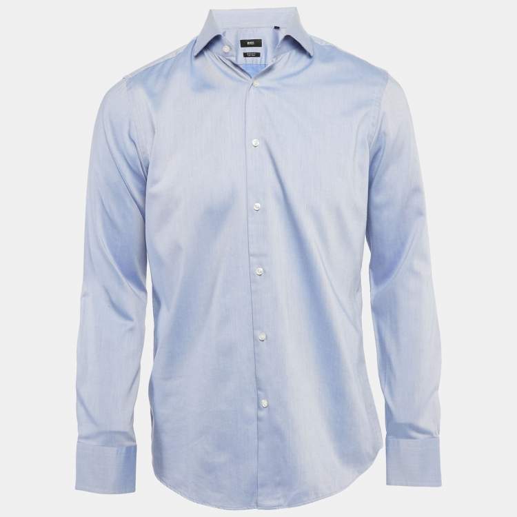 مملوكة مسبقًا Boss Hugo Boss Blue Gabardine Regular Fit Shirt S