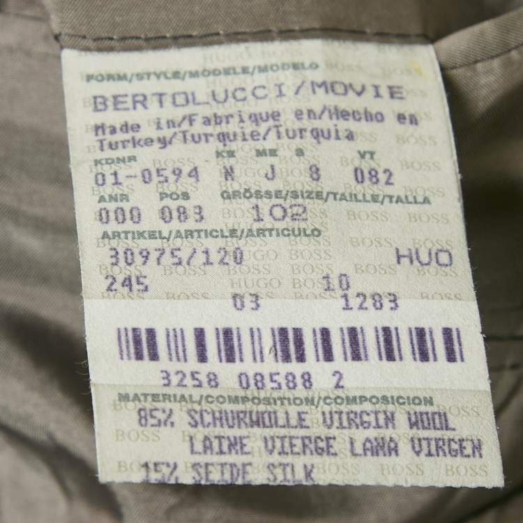 Pre Owned Boss by Hugo Boss Charcoal Grey Striped Wool & Silk Bertolucci Long Fit Blazer XL