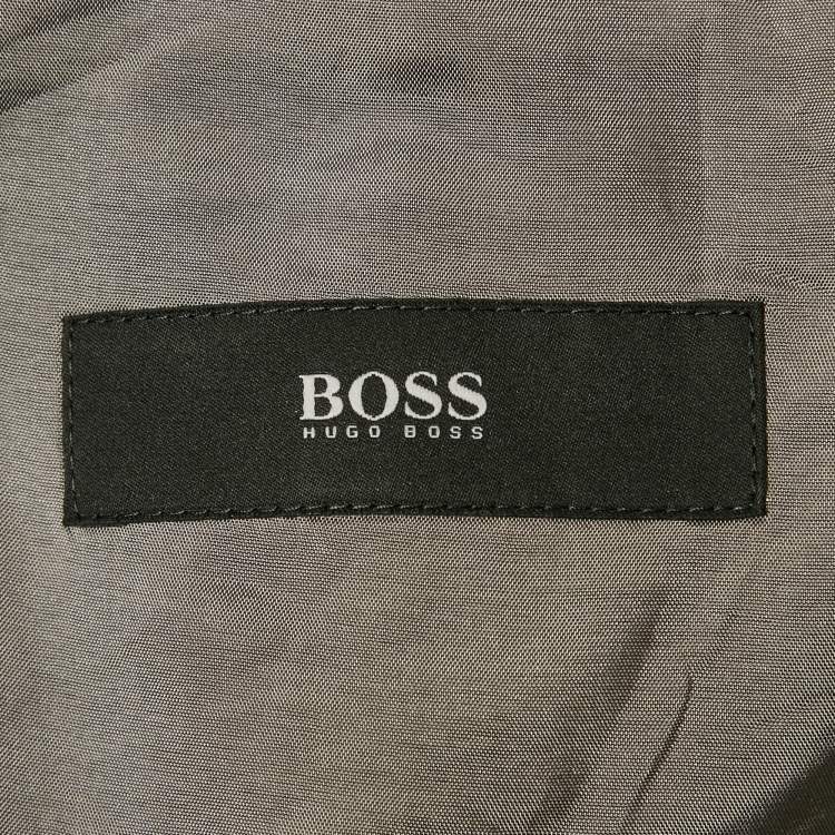 Pre Owned Boss by Hugo Boss Charcoal Grey Striped Wool & Silk Bertolucci Long Fit Blazer XL
