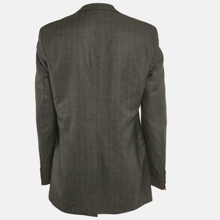 Pre Owned Boss by Hugo Boss Charcoal Grey Striped Wool & Silk Bertolucci Long Fit Blazer XL