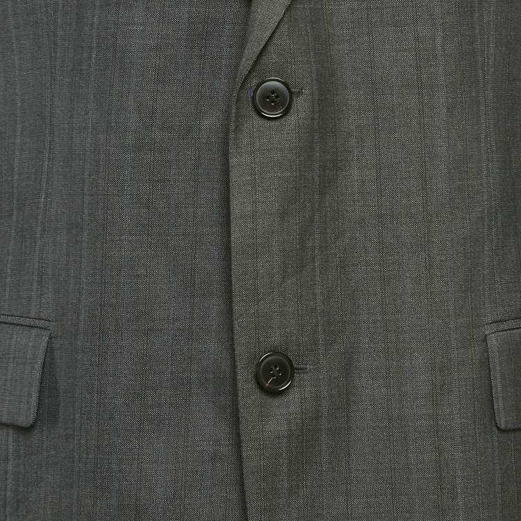 Pre Owned Boss by Hugo Boss Charcoal Grey Striped Wool & Silk Bertolucci Long Fit Blazer XL