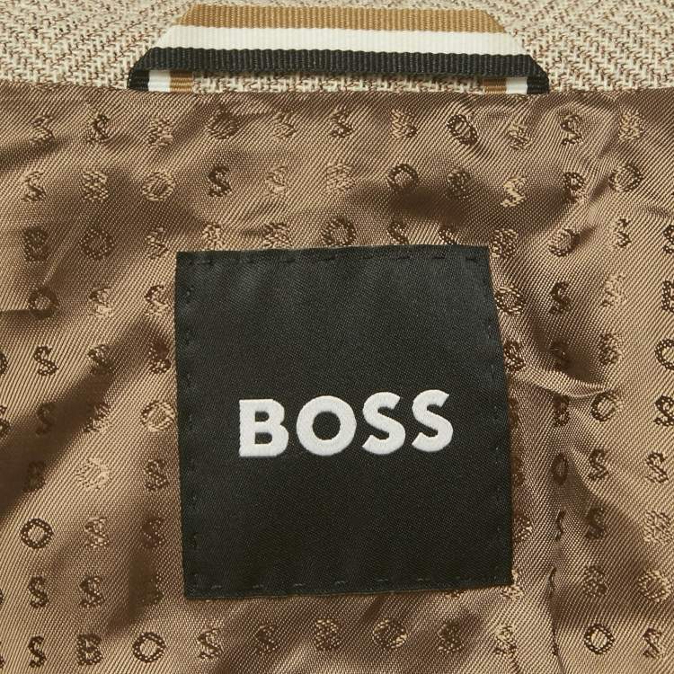 Pre Owned Boss By Hugo Boss Brown Herringbone Hutson Elbow Patch Blazer S