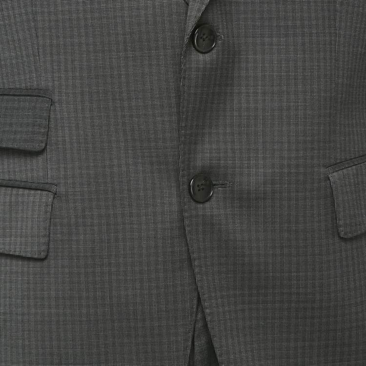 Pre Owned Boss By Hugo Boss Grey Check Wool Blazer & Pant Suit L