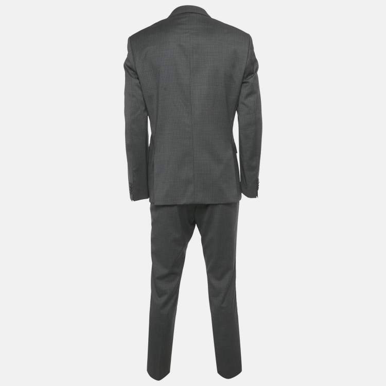 Pre Owned Boss By Hugo Boss Grey Check Wool Blazer & Pant Suit L