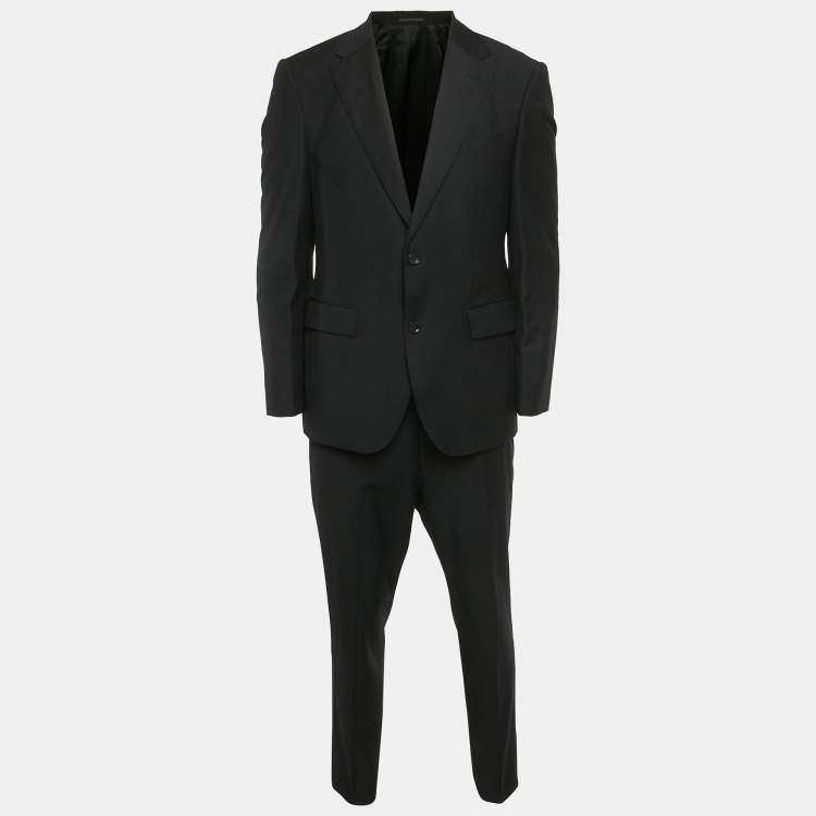 Pre Owned Boss by Hugo Boss Black Wool Blend Blazer and Pant Suit L/M