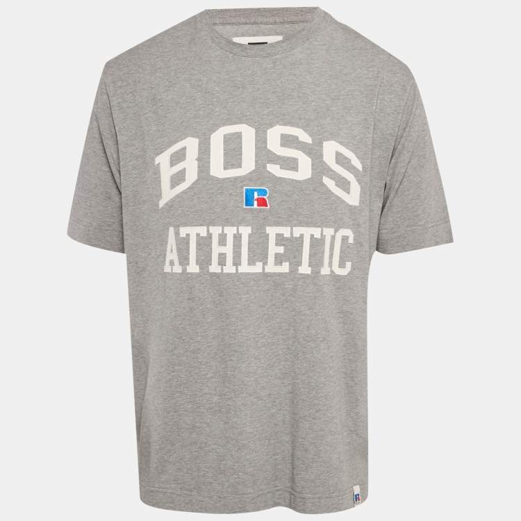 Pre Owned Boss By Hugo Boss Grey Logo Applique Jersey T-Shirt M