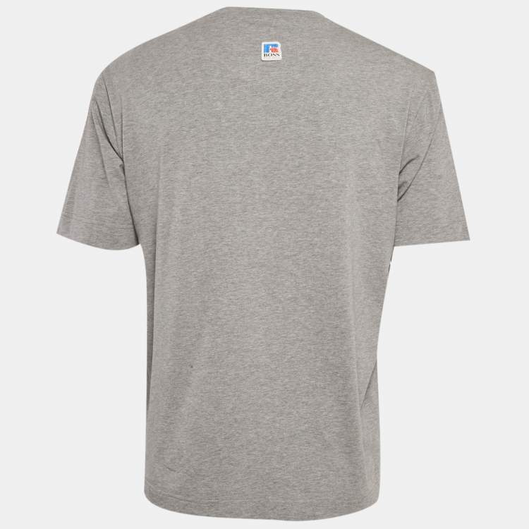 Pre Owned Boss By Hugo Boss Grey Logo Applique Jersey T-Shirt M