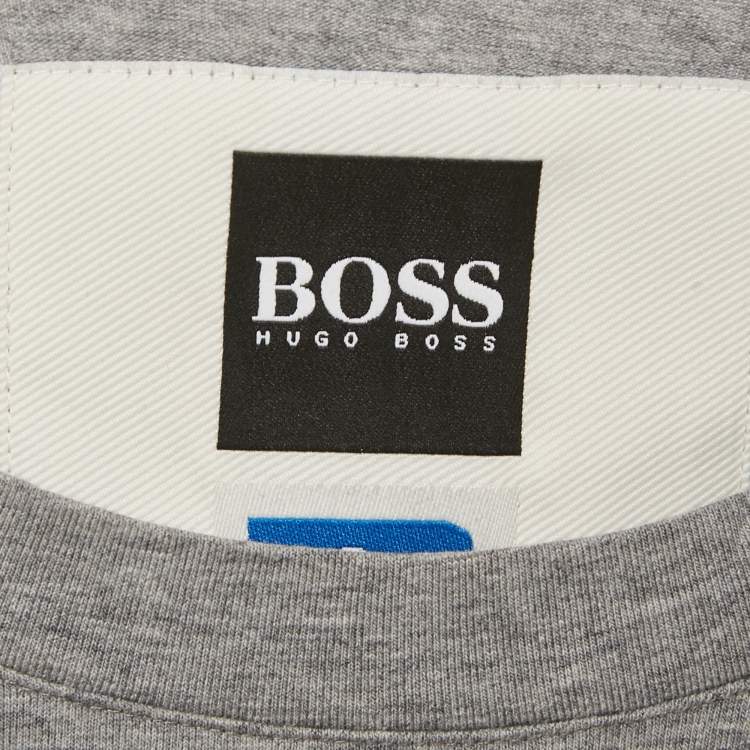 Pre Owned Boss By Hugo Boss Grey Logo Applique Jersey T-Shirt M