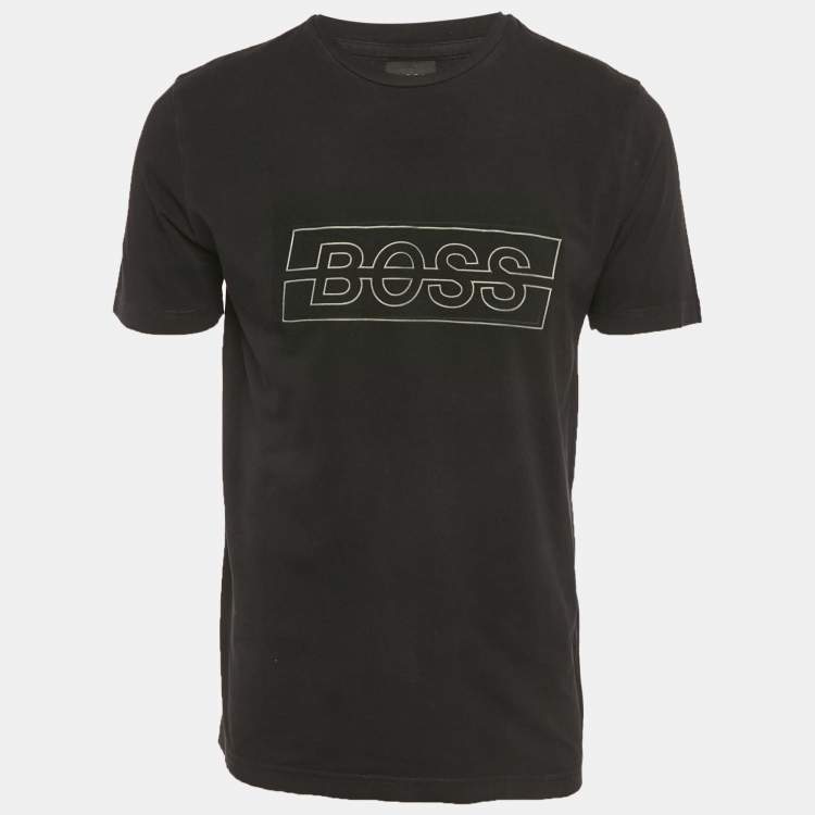 Pre Owned Boss By Hugo Boss Black Logo Print Jersey T-Shirt L