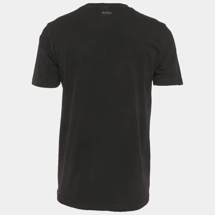 Pre Owned Boss By Hugo Boss Black Logo Print Jersey T-Shirt L