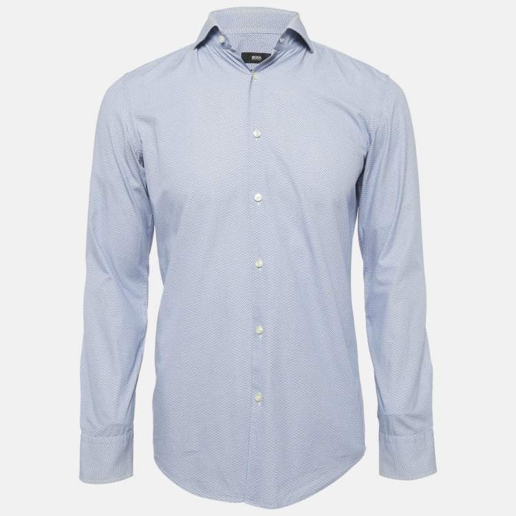 Pre Owned Boss by Hugo Boss Blue Cotton Full Sleeve Slim Fit Shirt S