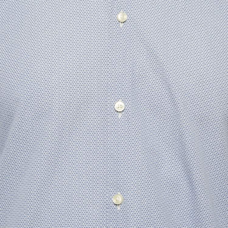 Pre Owned Boss by Hugo Boss Blue Cotton Full Sleeve Slim Fit Shirt S