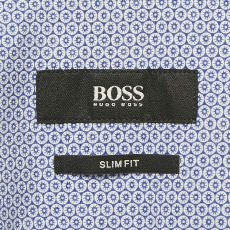 Pre Owned Boss by Hugo Boss Blue Cotton Full Sleeve Slim Fit Shirt S