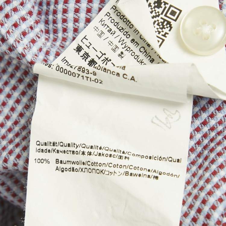 Pre Owned Boss by Hugo Boss Blue & Red Cotton Slim Fit Shirt XL