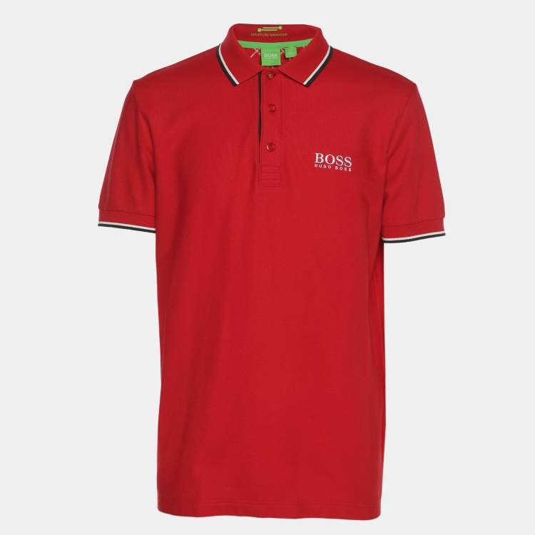 Pre Owned Boss By Hugo Boss Red Jersey Modern Fit Polo T-Shirt M