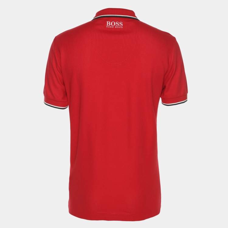 Pre Owned Boss By Hugo Boss Red Jersey Modern Fit Polo T-Shirt M