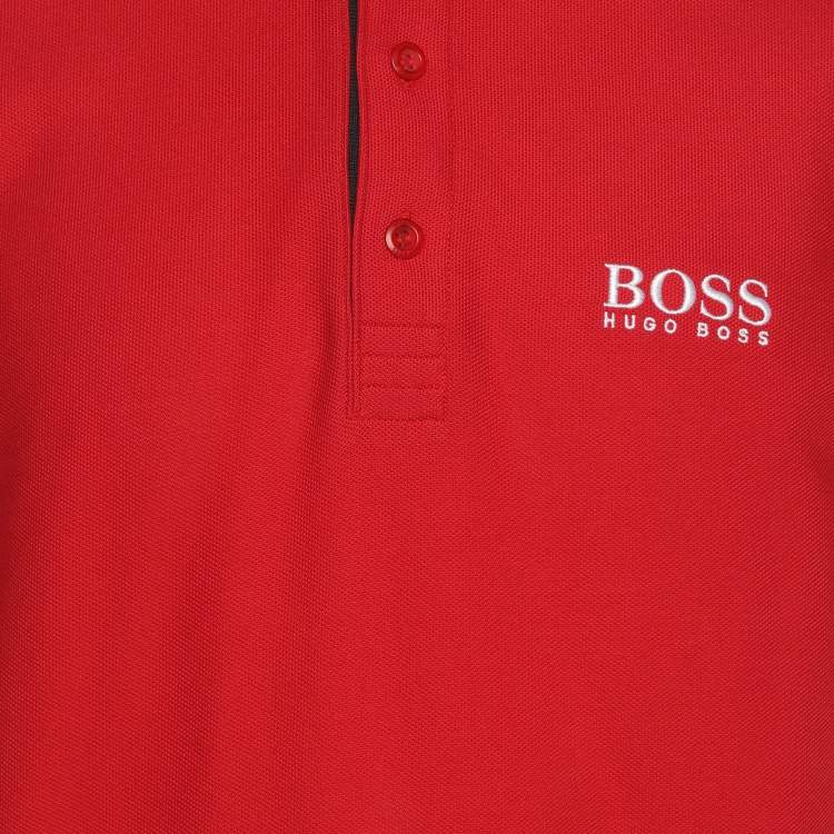 Pre Owned Boss By Hugo Boss Red Jersey Modern Fit Polo T-Shirt M