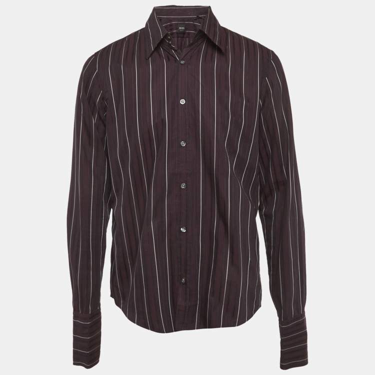مملوكة مسبقًا Boss By Hugo Boss Purple Striped Cotton Long Sleeve Shirt L