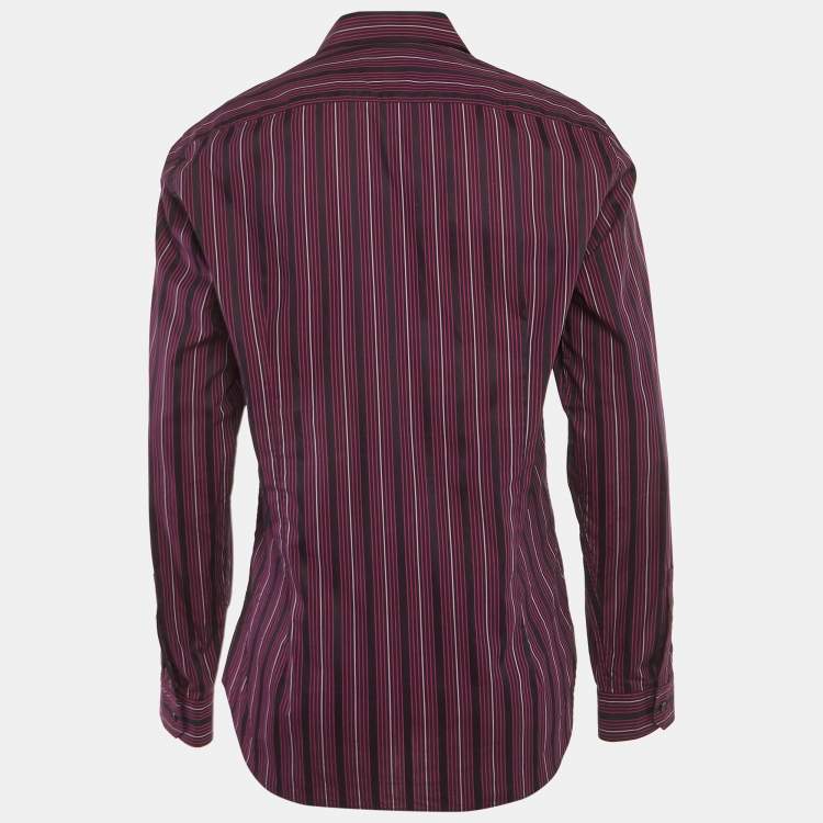 Pre Owned Boss By Hugo Boss Purple Striped Cotton Slim Fit L