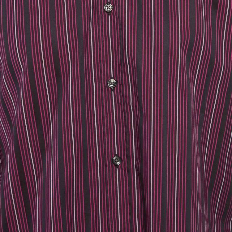 Pre Owned Boss By Hugo Boss Purple Striped Cotton Slim Fit L