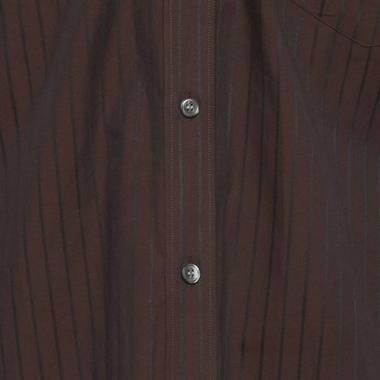 Pre Owned Boss By Hugo Boss Brown Striped Long Sleeve Shirt L