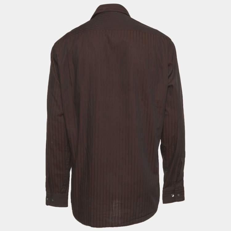 Pre Owned Boss By Hugo Boss Brown Striped Long Sleeve Shirt L