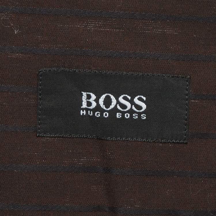 Pre Owned Boss By Hugo Boss Brown Striped Long Sleeve Shirt L