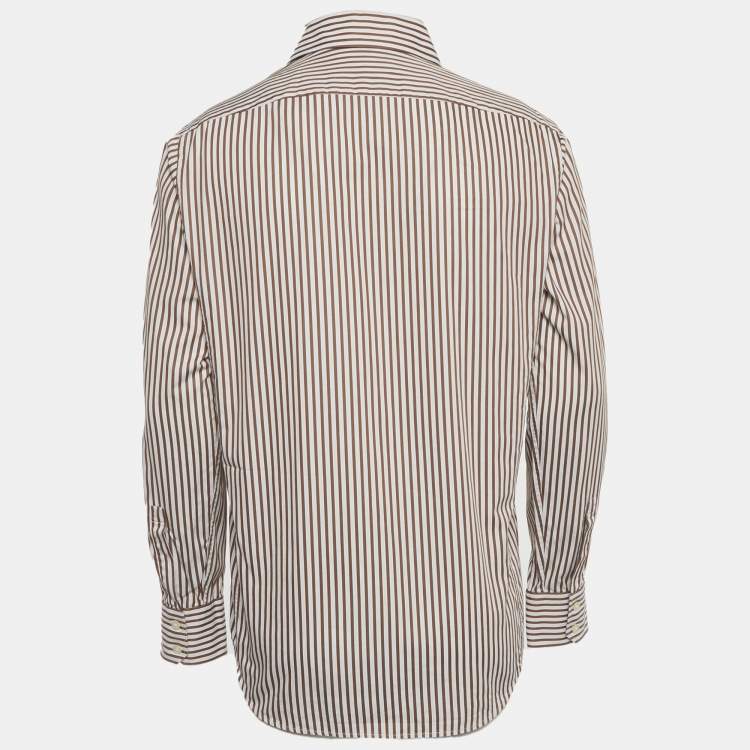 Pre Owned Boss By Hugo Boss Brown/White Striped Cotton Shirt L