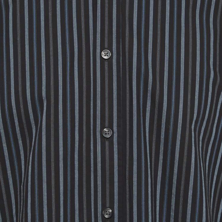 Pre Owned Boss By Hugo Boss Black/Blue Striped Cotton Shirt L