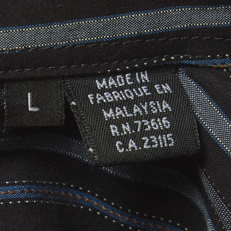 Pre Owned Boss By Hugo Boss Black/Blue Striped Cotton Shirt L