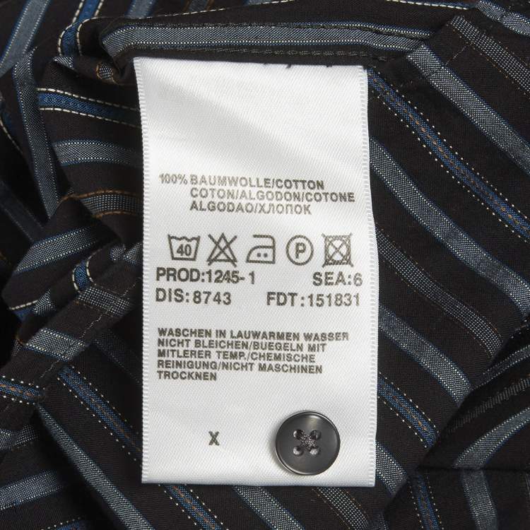 Pre Owned Boss By Hugo Boss Black/Blue Striped Cotton Shirt L