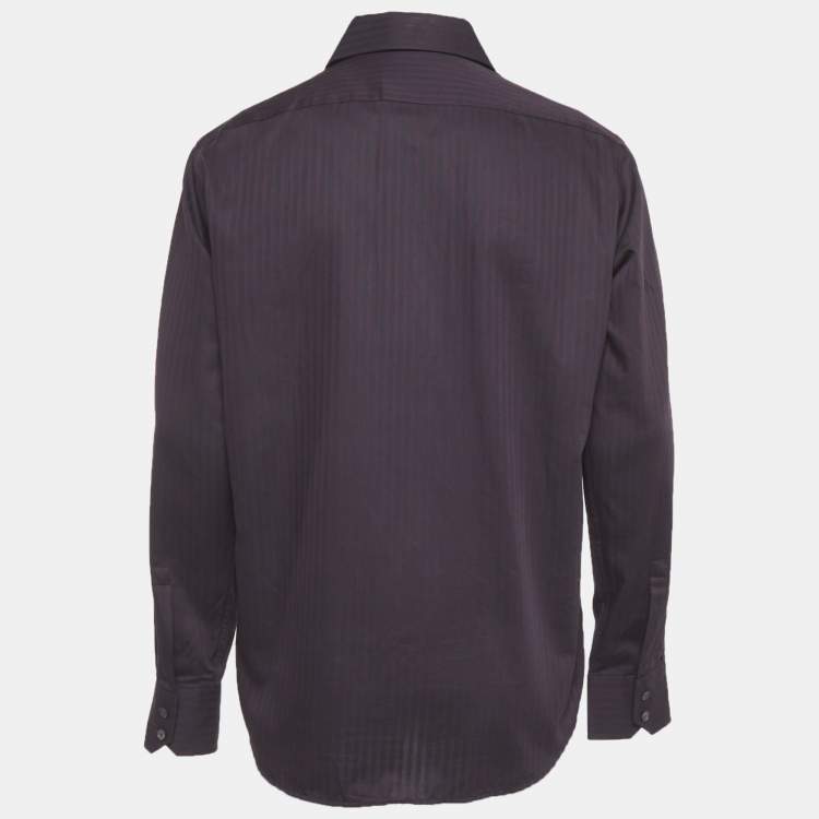 Pre Owned قميص بوس باي هوغو بوس قطن بنفسجي مخطط أكمام طويلة مقاس ضخم - إكس لارج