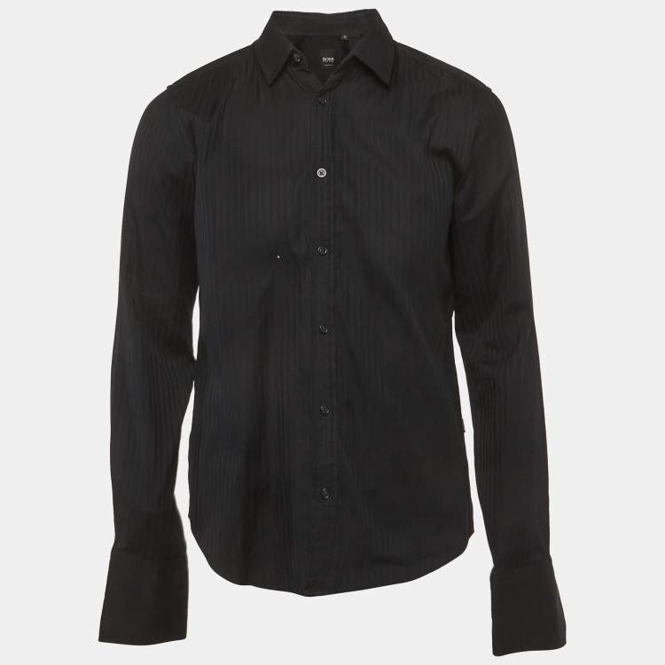 مملوكة مسبقًا Boss By Hugo Boss Black Striped Cotton Slim Fit Shirt M