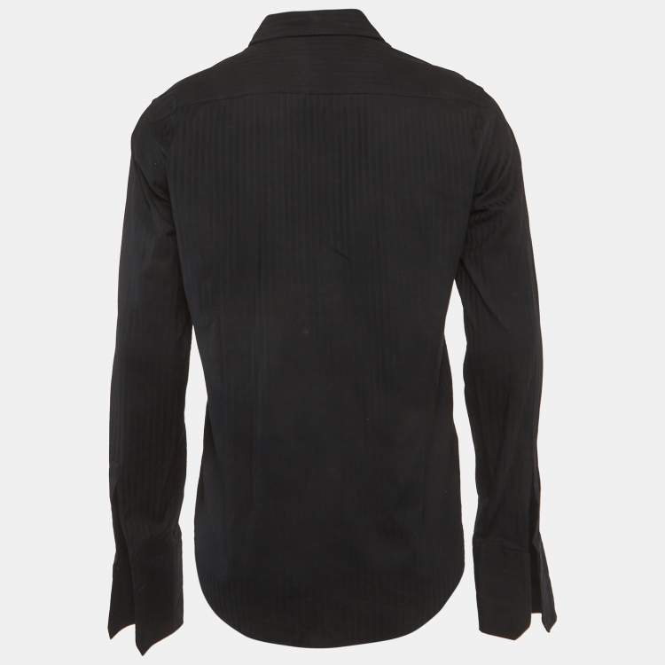 مملوكة مسبقًا Boss By Hugo Boss Black Striped Cotton Slim Fit Shirt M