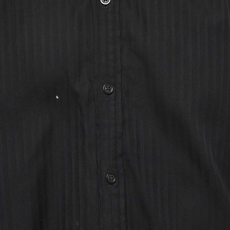 مملوكة مسبقًا Boss By Hugo Boss Black Striped Cotton Slim Fit Shirt M