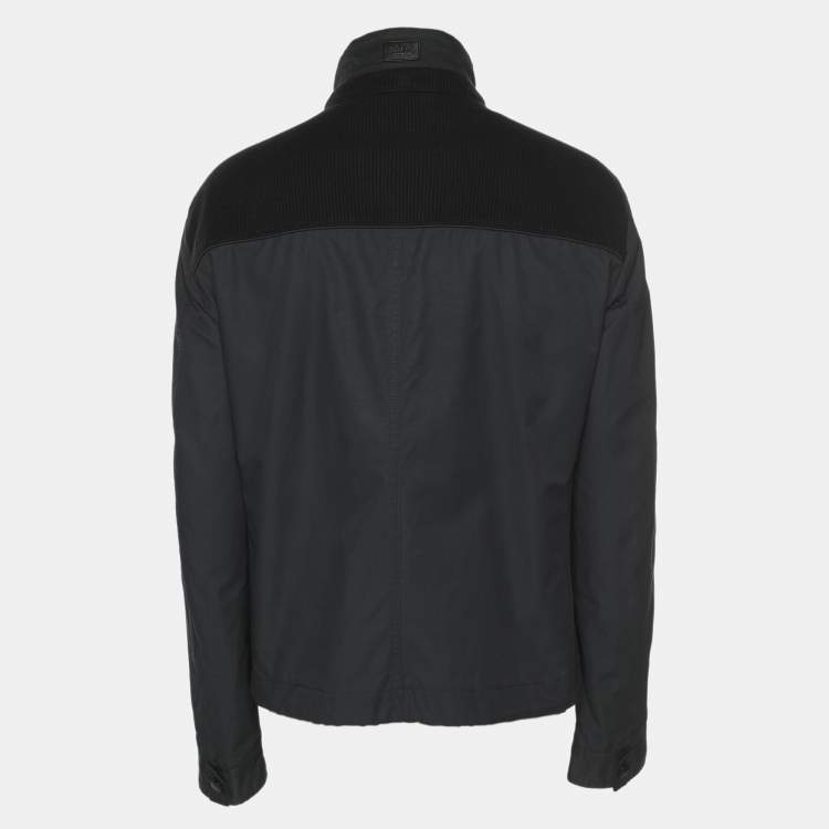 Pre Owned Boss By Hugo Boss Navy Blue Gabardine and Rib Knit Jacket XXL