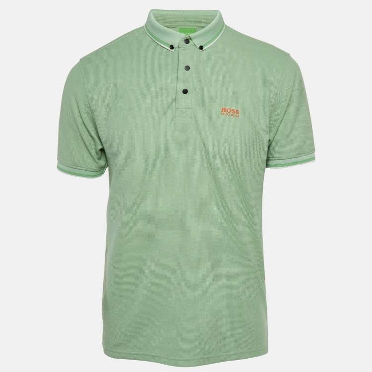 Pre Owned Boss By Hugo Boss Green Mesh Jersey Polo T-Shirt L